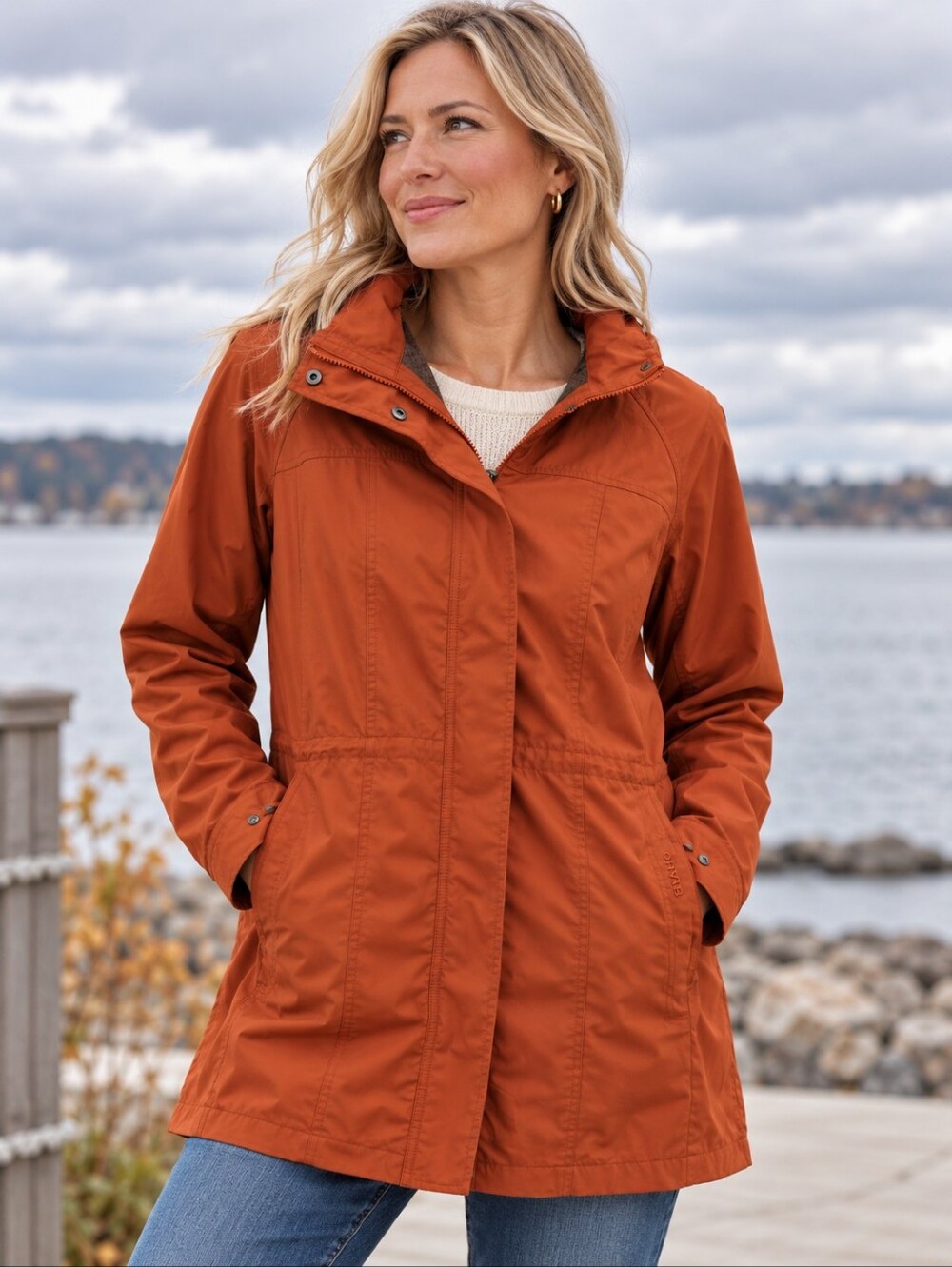 Orvis Burnt Orange Lightweight Hooded Jacket Sz Large